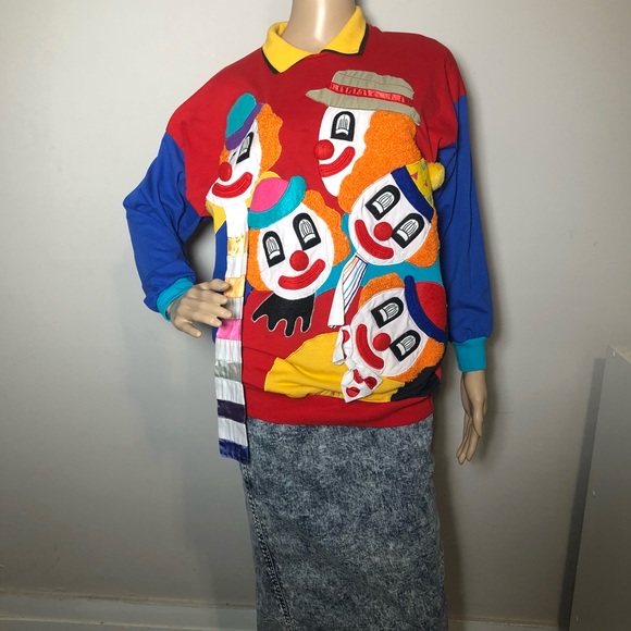 Vintage 8s Colorful Clown Sweater Size 